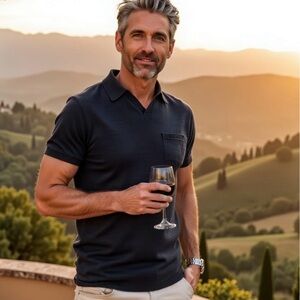 NEW COLLARS & CO. Bellagio Merino wool Buttonless Polo XXL